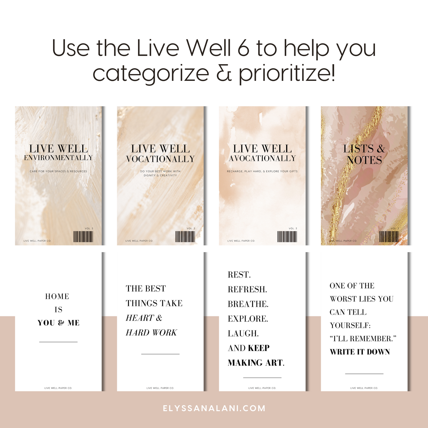 Live Well 6 Printable A5 Dividers/Dashboards | Vol. 2 | Golden Neutral