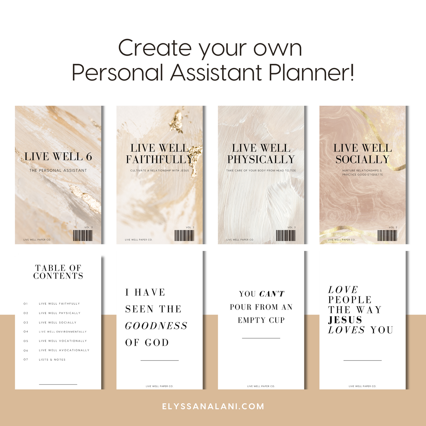 Live Well 6 Printable Personal Dividers/Dashboards | Vol. 2 | Golden Neutral